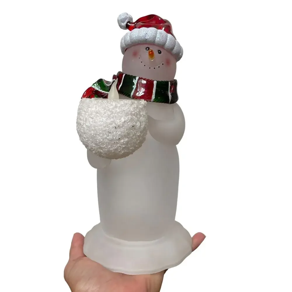 Acrylic Snowman Tea Light Candle Holder Frosted Holiday Figure Christmas READ